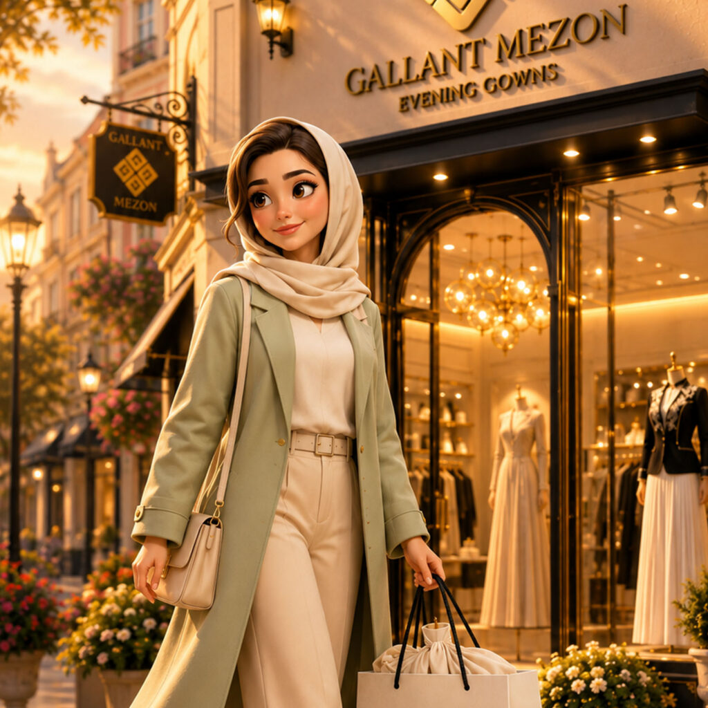 شخصیت زن مقابل فروشگاه مزون گالانت در تیزر فشن داستانی ساخته‌شده با هوش مصنوعی